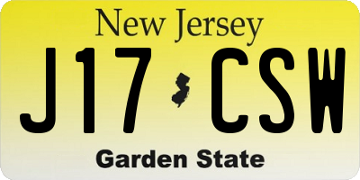 NJ license plate J17CSW