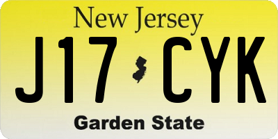 NJ license plate J17CYK