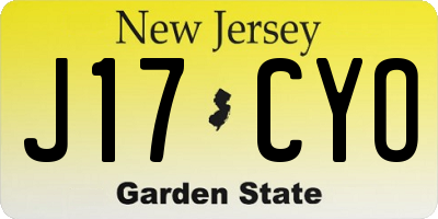 NJ license plate J17CYO