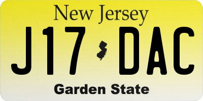NJ license plate J17DAC