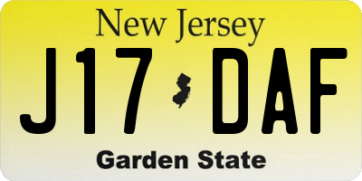 NJ license plate J17DAF