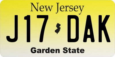 NJ license plate J17DAK