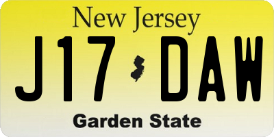 NJ license plate J17DAW