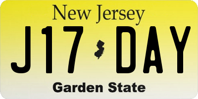 NJ license plate J17DAY