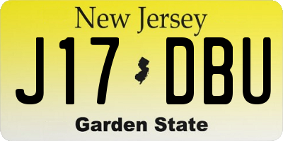NJ license plate J17DBU