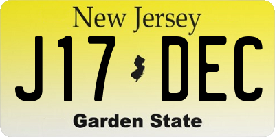 NJ license plate J17DEC