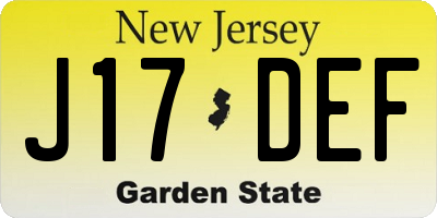 NJ license plate J17DEF