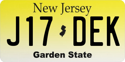 NJ license plate J17DEK