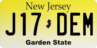 NJ license plate J17DEM