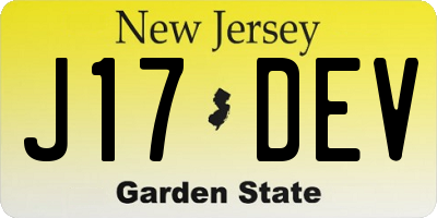 NJ license plate J17DEV