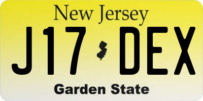 NJ license plate J17DEX