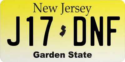NJ license plate J17DNF