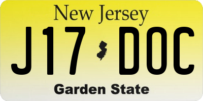 NJ license plate J17DOC