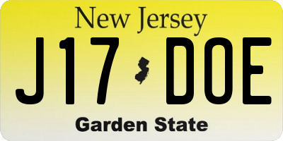 NJ license plate J17DOE