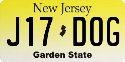 NJ license plate J17DOG