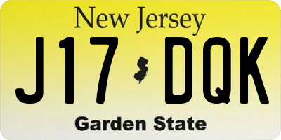 NJ license plate J17DQK