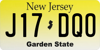 NJ license plate J17DQO