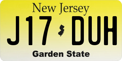 NJ license plate J17DUH