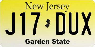NJ license plate J17DUX