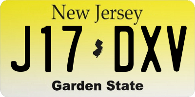 NJ license plate J17DXV