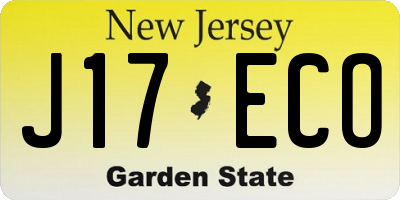 NJ license plate J17ECO