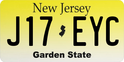 NJ license plate J17EYC