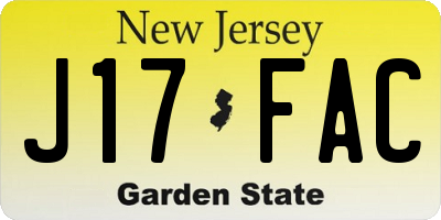 NJ license plate J17FAC
