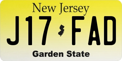 NJ license plate J17FAD