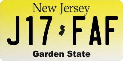 NJ license plate J17FAF