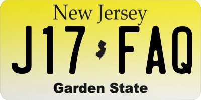 NJ license plate J17FAQ