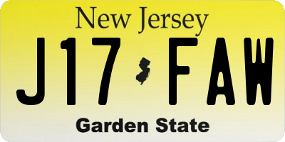 NJ license plate J17FAW