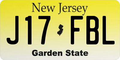 NJ license plate J17FBL