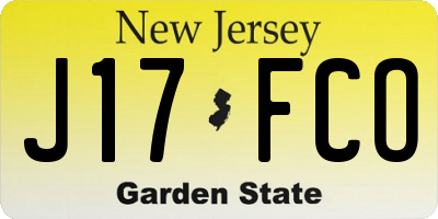 NJ license plate J17FCO