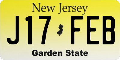 NJ license plate J17FEB