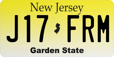 NJ license plate J17FRM
