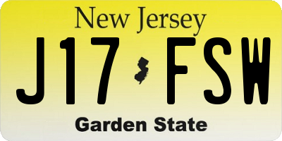 NJ license plate J17FSW
