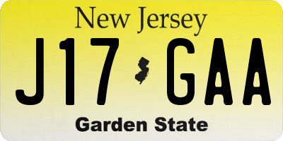 NJ license plate J17GAA