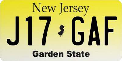 NJ license plate J17GAF