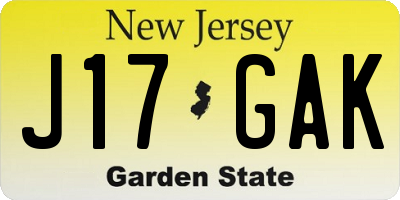NJ license plate J17GAK