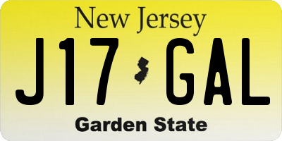 NJ license plate J17GAL