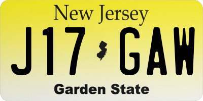 NJ license plate J17GAW