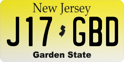 NJ license plate J17GBD