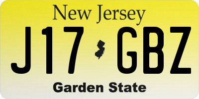 NJ license plate J17GBZ
