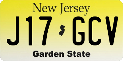 NJ license plate J17GCV