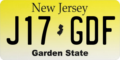 NJ license plate J17GDF