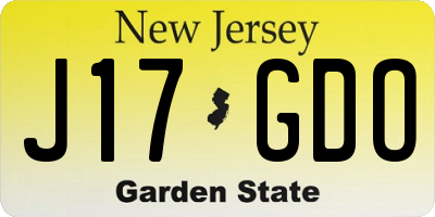 NJ license plate J17GDO