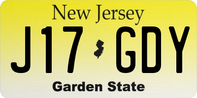 NJ license plate J17GDY