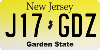 NJ license plate J17GDZ