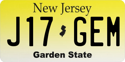 NJ license plate J17GEM
