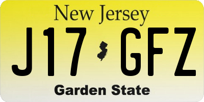 NJ license plate J17GFZ